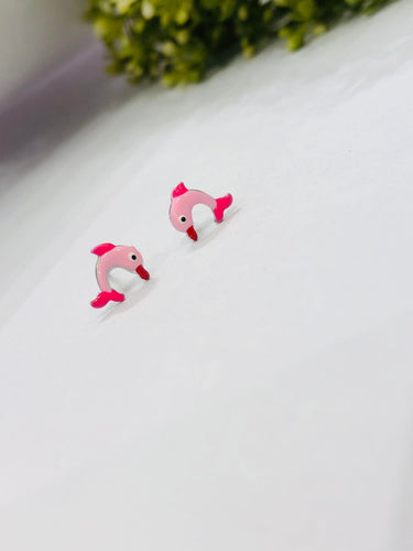 925 Silver Pink Dolphin Earrings